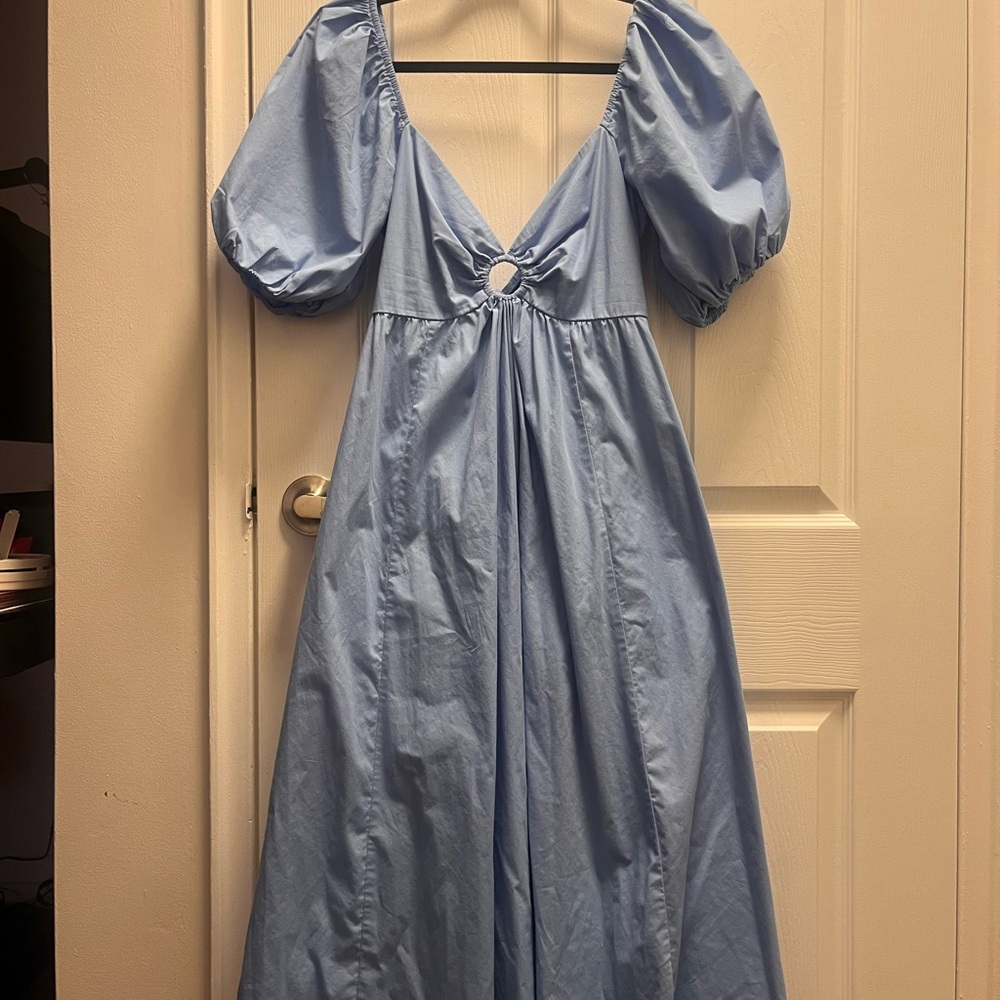 🎉DRESS SALE👗🎉 Abercrombie & Fitch Light Blue Puff Sleeve Maxi Dress w/Front Ring